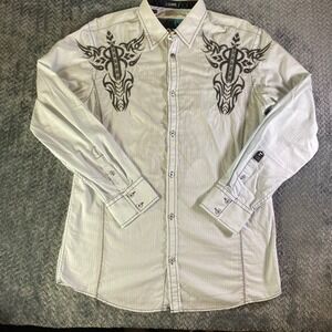The Buckle Roar Mens Classic Embroidered Long Sleeve Button Down Shirt Large